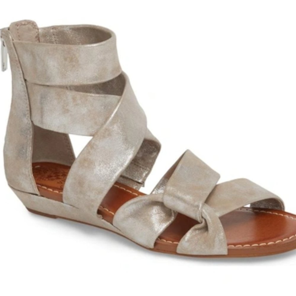Vince Camuto Seevina Low Wedge Sandal In Sandy Silver Suede